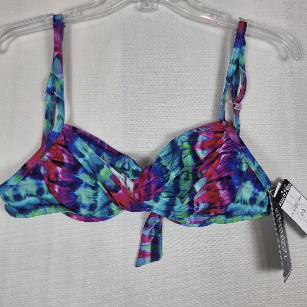 2 Bamboo Women's Bikini Swim Top M/L 34-36B/C Multicolor Tie Front Underwire NWT